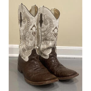Ferrini Men’s Boots 8B White Brown Leather Western Cowboy Square Toe Women’s 10B